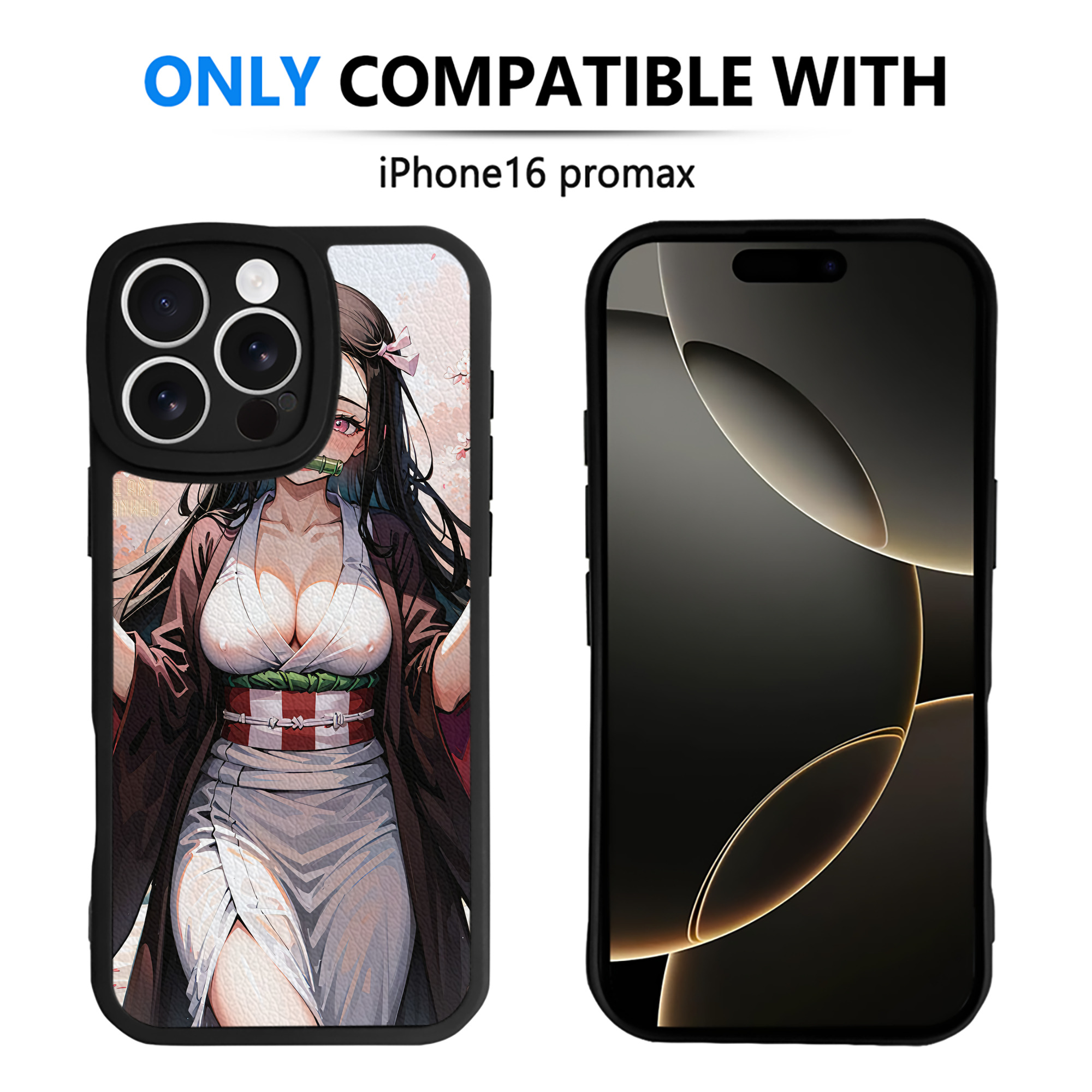 （画像用） 鬼滅の刃（きめつのやいば）竈門 禰󠄀豆子／かまど ねずこ Kamado Nezuko 【iPhone 16シリーズ対応】シリコンスマホケース（レザー調） 材質：シリコン